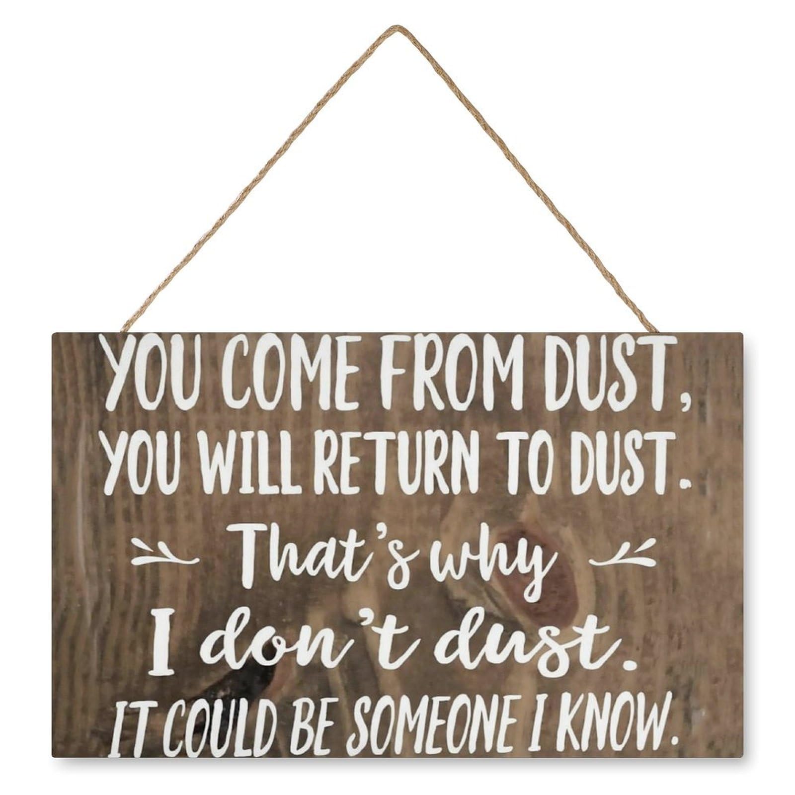 CaseYat Retro Fun Wooden Sign You Come from Dust,You Will Return to Dust House Door Wall Decor Funny Gifts for Women Hanging Wooden Sign Signboards On Shelves W