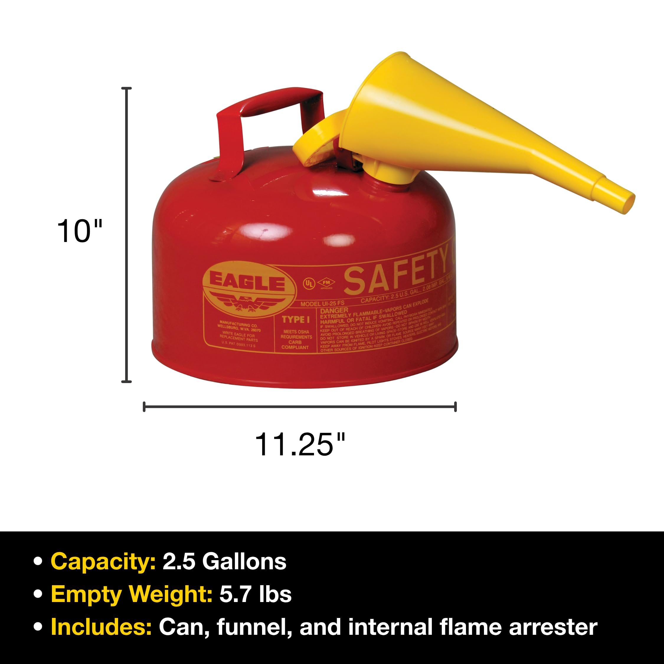 Eagle 2.5 Gallon Type I Red Safety Gas Can for Gasoline — Amazon image 9