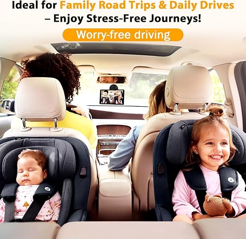 Miniatura 5 de Cámara de coche para bebé para 2 niños, monitor de pantalla dividida de 7 pulgadas, cámaras HD duales 1080P, visión nocturna, rotación de 360,