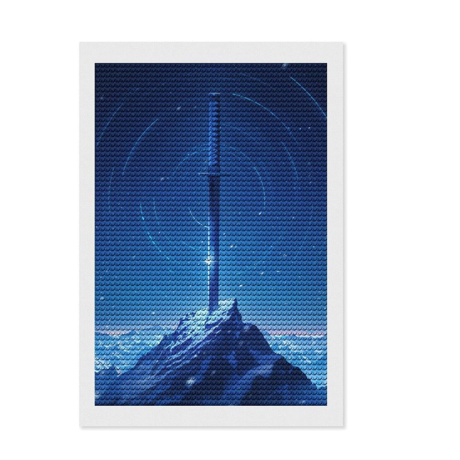 Junmoney The Polaris Sword DIY Diamond Art Canvas Kit 8"x12", Round Gems, Creative Hobby, Fun Craft Activity, Vintage Style Decor