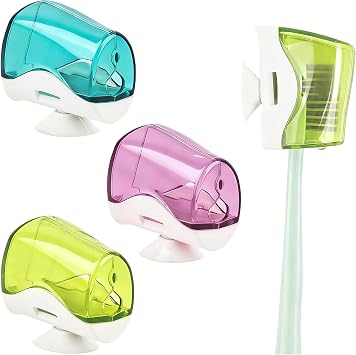 Framendino, 3 Pack Toothbrush Head Covers Caps Holder Case Protector Box with Suction Cup Convenient for Bathroom Wall Mirror Home Outdoor Travel