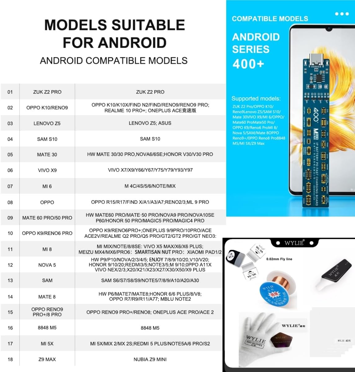 MaAnt M091 M092 Battery Activation Board Fast Charging Supports iPhone 16Pro Max~6 Series Android Supports Over 400 Models One Click Battery Activation Charging WYLIE Professional Tools 10 Pack