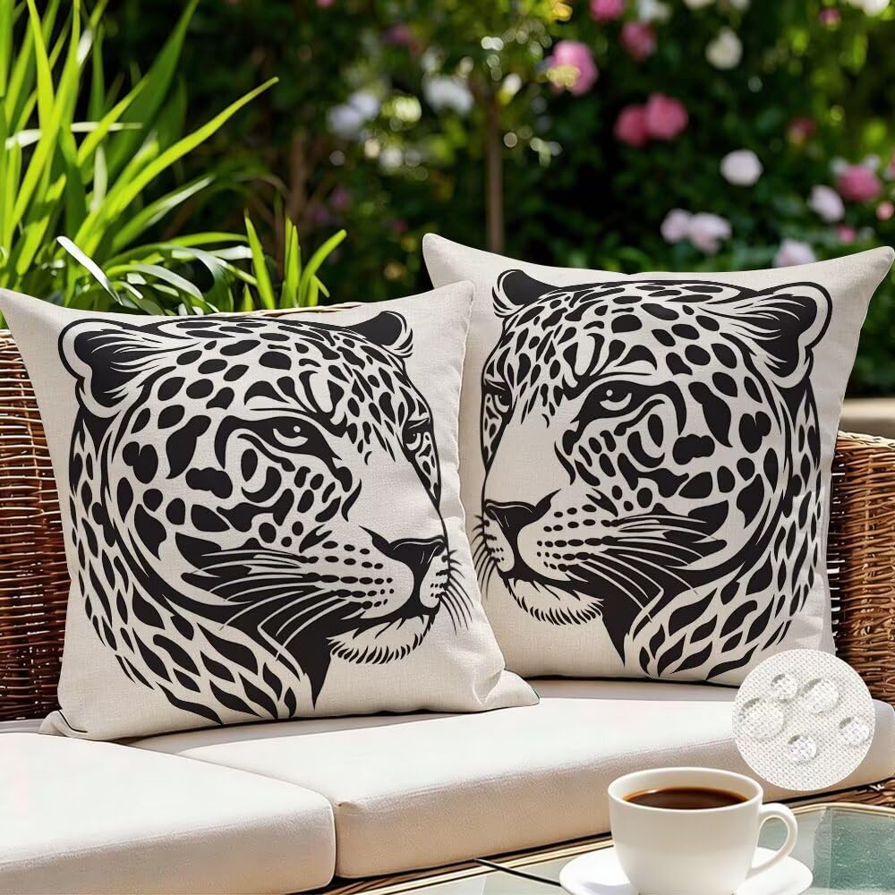 Housse de coussin 35x35 résistant à l'eau motif tigre noir et blanc anti-tache lot de 2