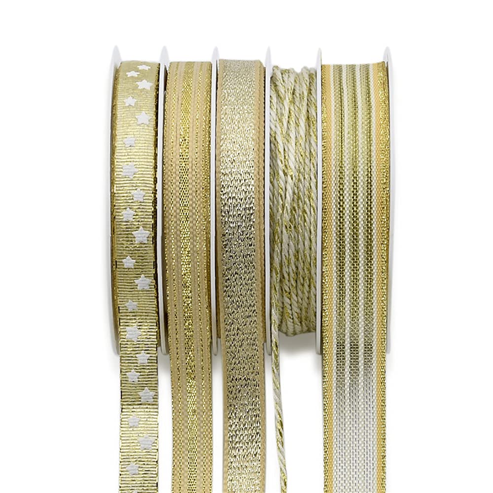 Basteldrahtband, Breites Polyester Dekoband Set Goldener geschäumter fünfzackiger Stern Glitzer(5yard)