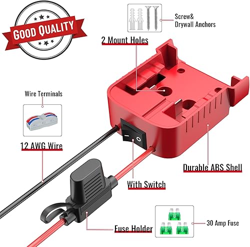Miniatura 2 de Paquete de 1 adaptador de ruedas eléctricas para Milwaukee M18 Adaptador de batería Power Wheels Kit de convertidor de batería con fusible,