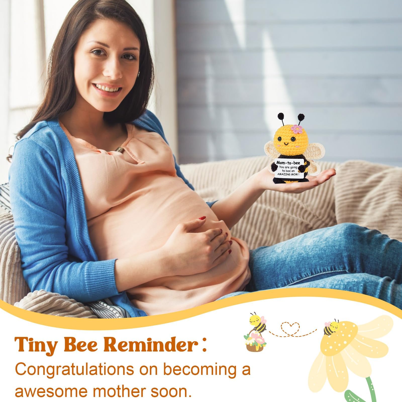 Mom to Be Gifts, Pregnancy Gifts for Expecting Mom, First Time Moms, Wife, Friend, Sister, Mommy to Be Gift, Gift for Pregnant Women, Cute Handmade Crochet Bee Support Present