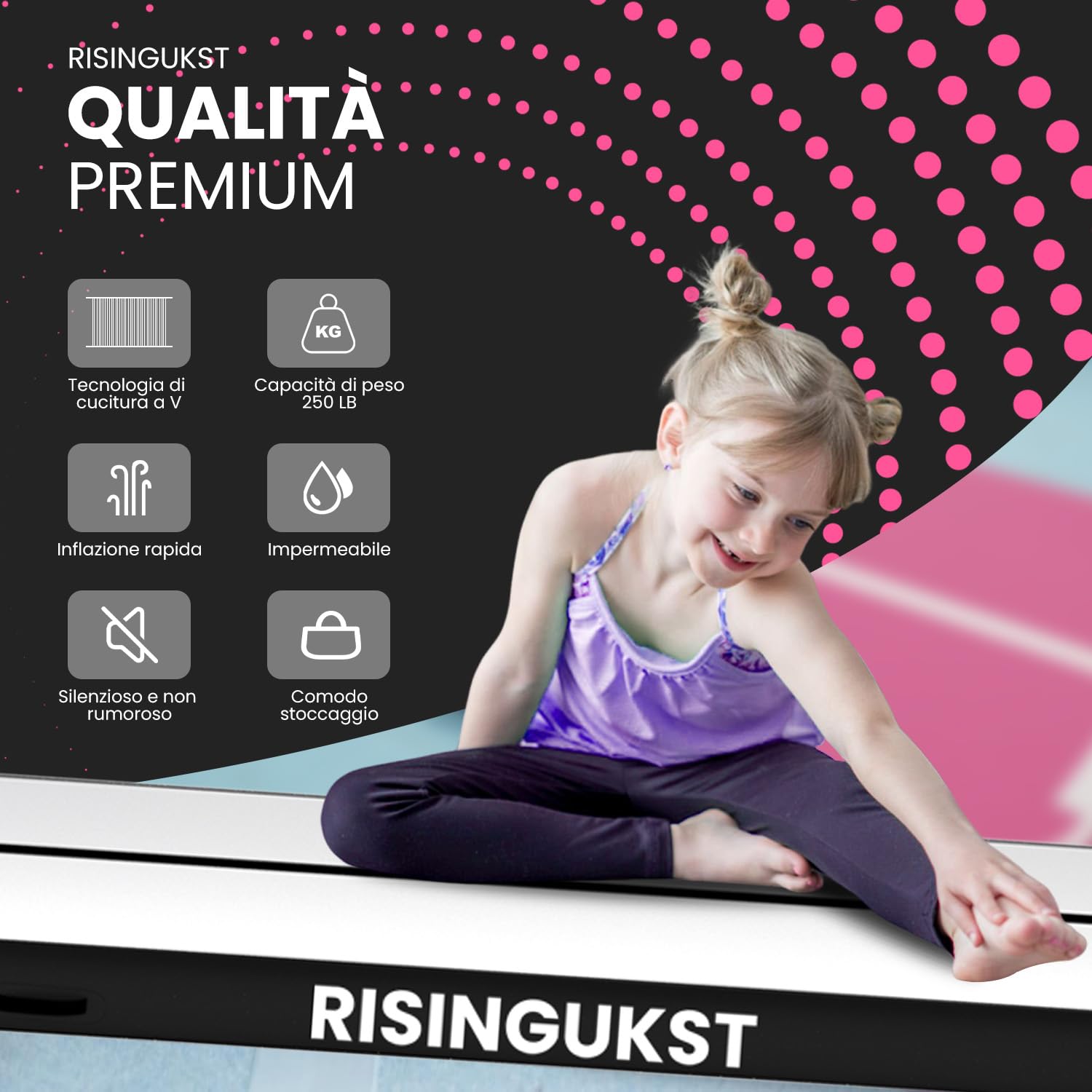 RISINGUKST Air Track Ginnastica Artistica 10/20cm Spessore, 3/4/5/6m materassino palestra con Pompa Elettrica per Casa