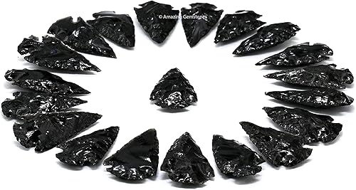 Miniatura 5 de Amazing Gemstone 20 puntas de flecha de obsidiana negra, cristal y piedra curativa, cabeza de flecha de roca pedernal  puntas de flecha de 1 a 1.5