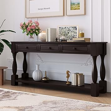 Amazon.com: FANYE Wooden Long Console Table Extra-Thick Sofa&Console Tablee with 3 Drawers and ...