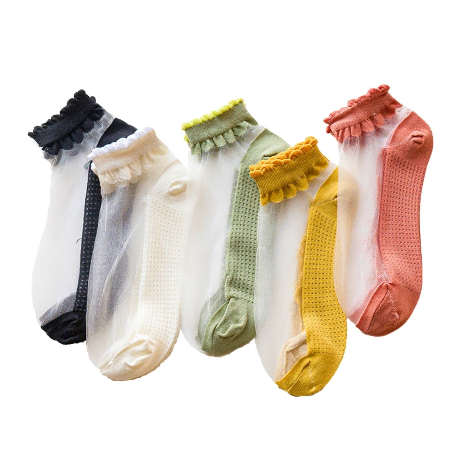 Benefeet Sox Womens Girls Sheer Socks Lace Mesh Ankle Socks Transparent See Through Short Sock Ultra Thin Nylon Summer Sock