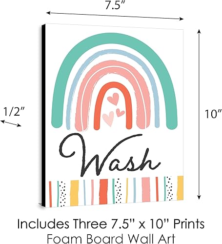 Miniatura 4 de Big Dot of Happiness Hello Rainbow - Arte de pared bohemio con reglas de baño para niños, 7.5 x 10 pulgadas, juego de 3 letreros, lavado, cepillo,