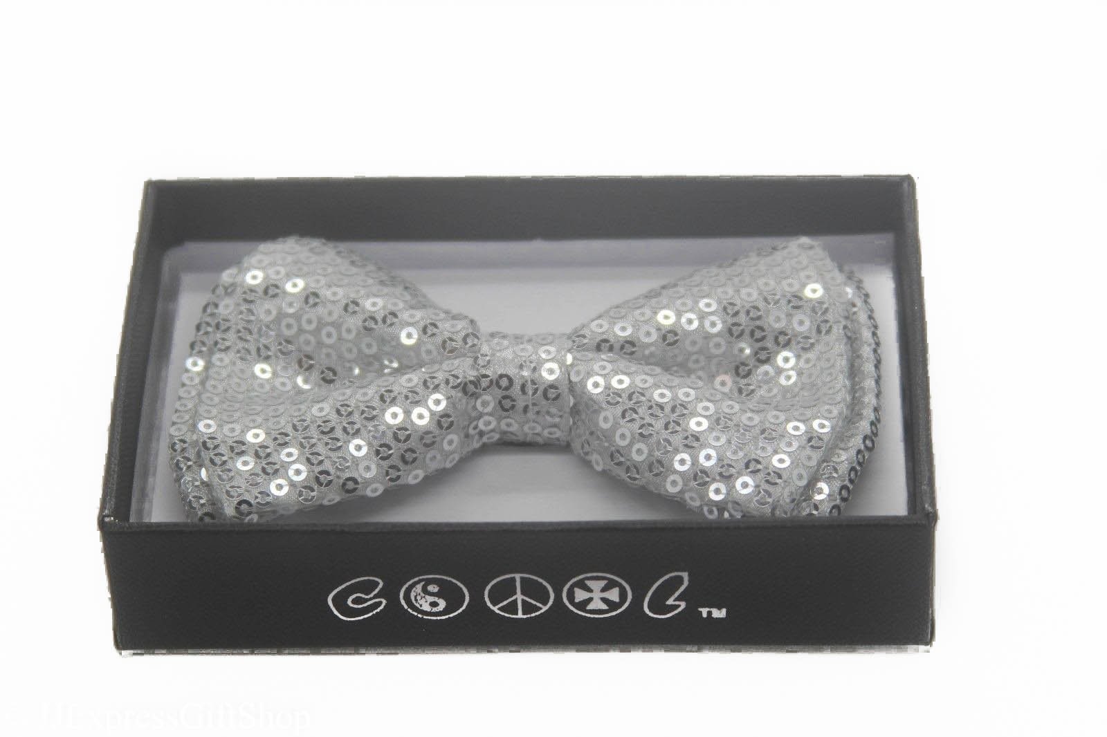 NEW Silver Tuxedo Classic Bowtie Sequin Neckwear Adjustable Unisex Bow Tie