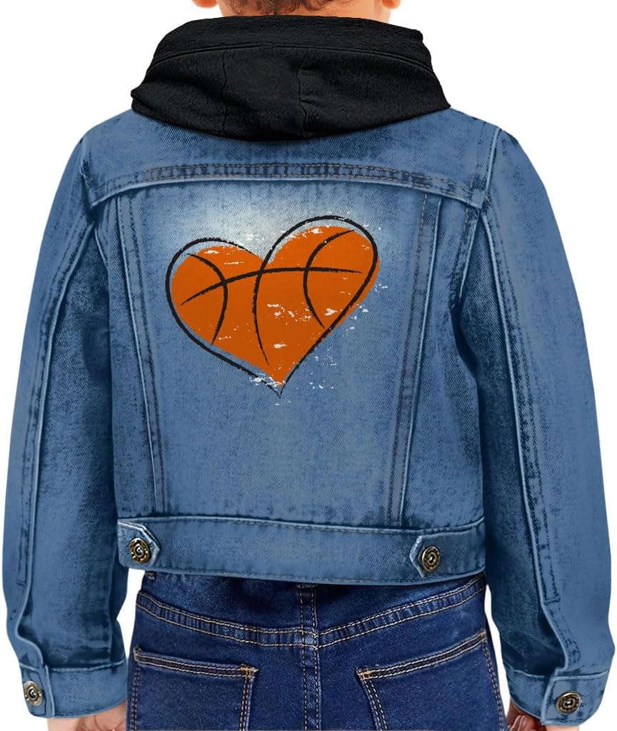 Basketball Heart Toddler Hooded Denim Jacket - Basketball Items - Cute Boy Items