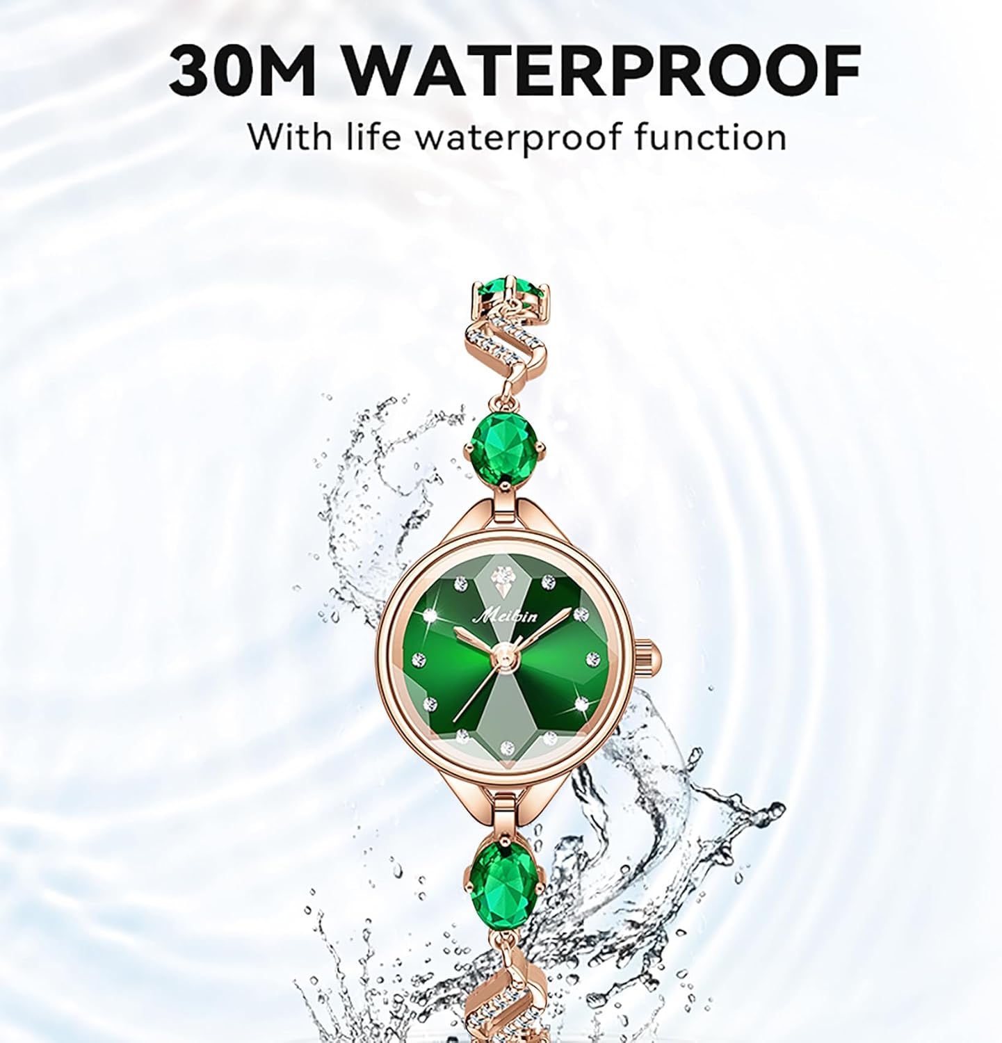 Fashion Jewelry Womens Watch Bracelet Watch for Women Rose Gold Strap with Emerald Crystal for Wife Girlfriend or Mothers Idea Gift for Special Womens in Life