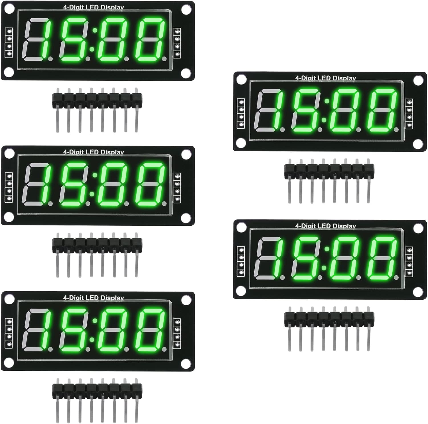 5Pcs 0.56 LED Display Digital Tube Clock Module 4 Digit LED 0.56 inch Display Time Clock Indicator Tube 7 Segments Double Dots TM1637 Green Color