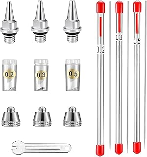 10 pcs Replacement Parts Kit with 0.2/0.3/0.5 mm Airbrush Nozzle ,Airbrush Needle,Airbrush Nozzle Cap,Mini Wrench for Airbrush Spray Gun Accessories
