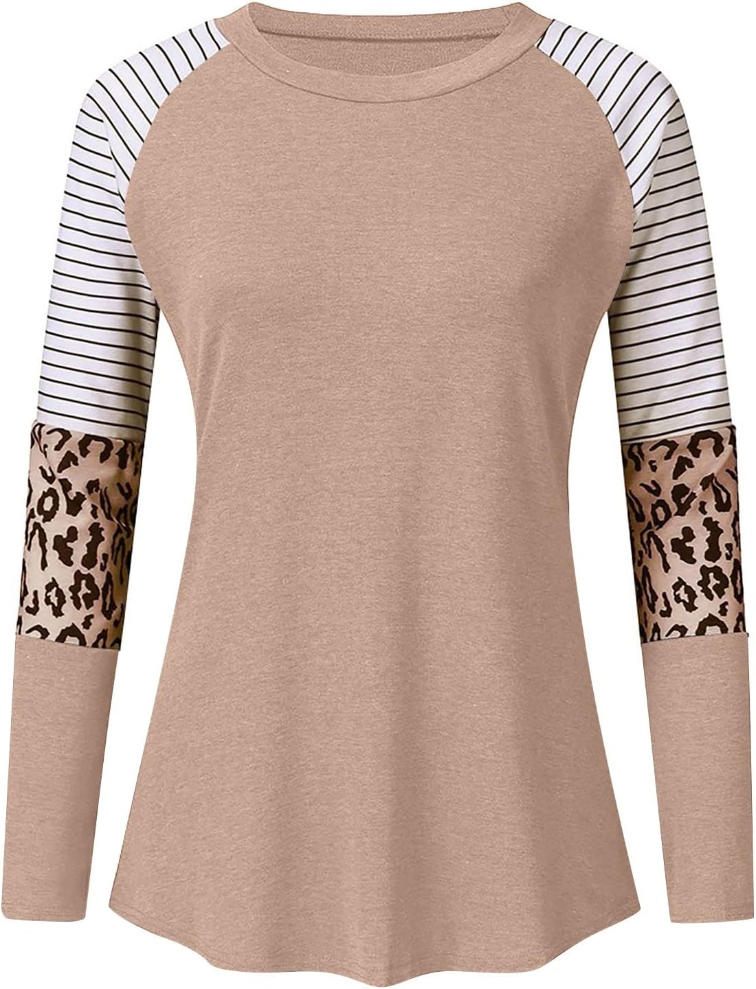 JJHAEVDY  2022 Women's Leopard Print Color Block Tunic Round Neck Long Sleeve Shirts Striped Causal Blouses Tops : Sports & Outdoors