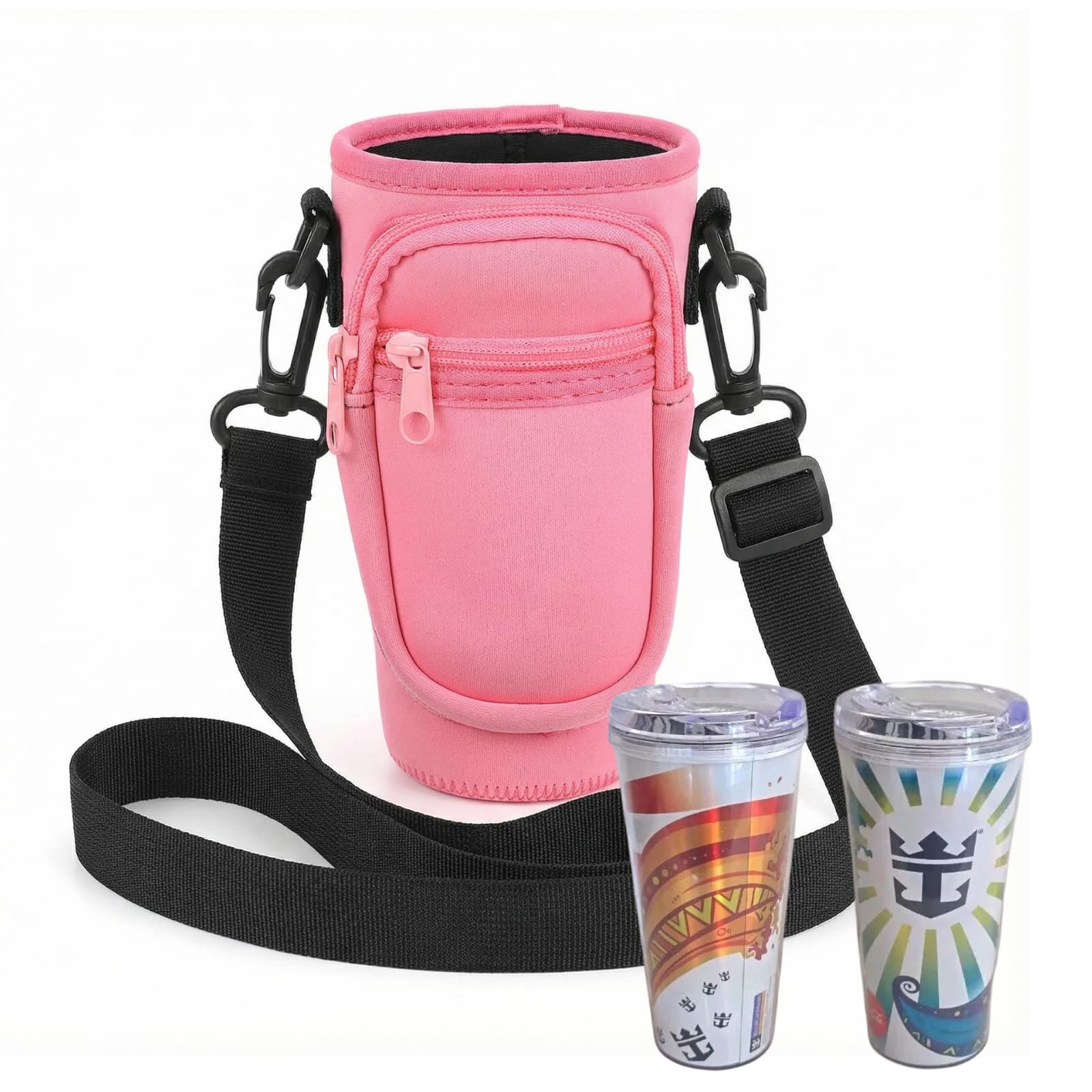 sussie daddy Cruise Cup Holder Sling with Pocket for RC Refillable Soda Cup – Neoprene Carrier with Adjustable Strap, Phone & Card Holder – Hands-Free