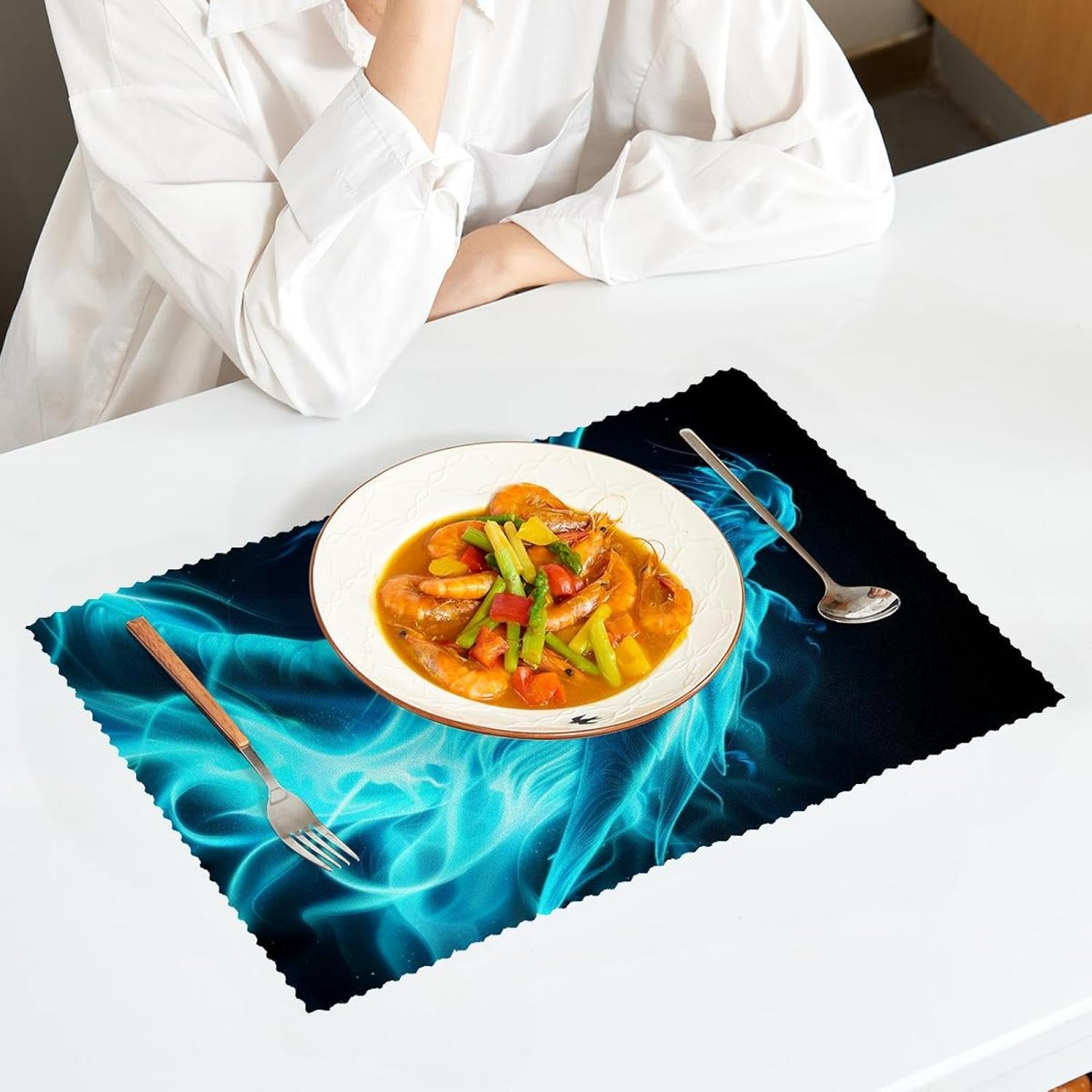 Placemats, Place Mats, Table Mats, Polyester Table Placemats Set, Washable, Dragon Blue, Dragonfly Purple