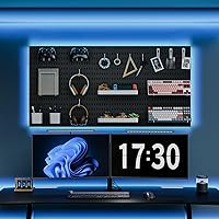 Vista 2 de Kit de Combinación de Tablero Perforado, Conjunto de Almacenamiento Montado en Pared con 8 Tableros Perforados y 32 Accesorios Colgantes, Negro