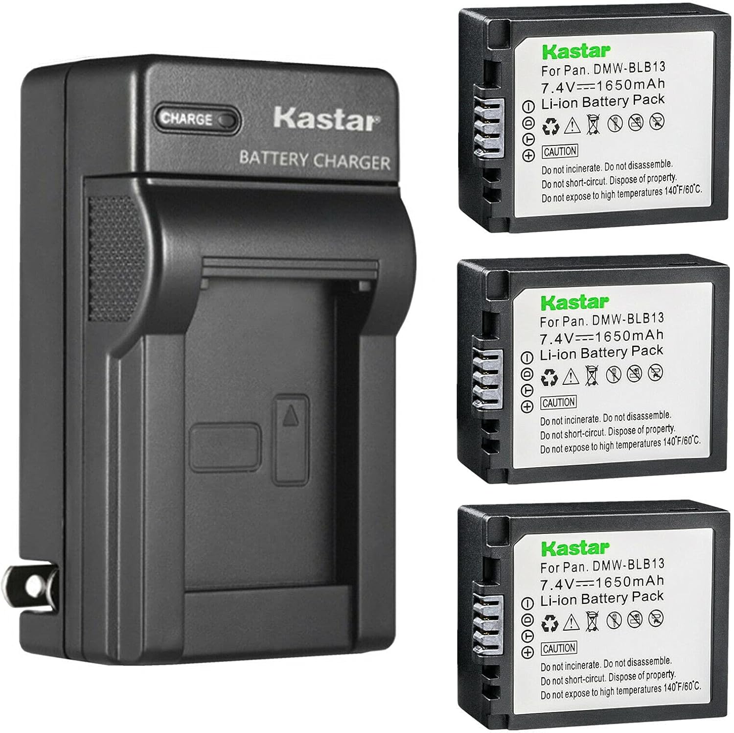 Kastar 3-Pack Battery and AC Wall Charger Replacement for Panasonic DMW-BLB13, DMW-BLB13E, DMW-BLB13GK, DMW-BLB13PP Battery, DE-A49, DE-A49A, DE-A49B, DE-A49C Charger, Lumix DMC-GF1EG DMC-GF1GH Camera