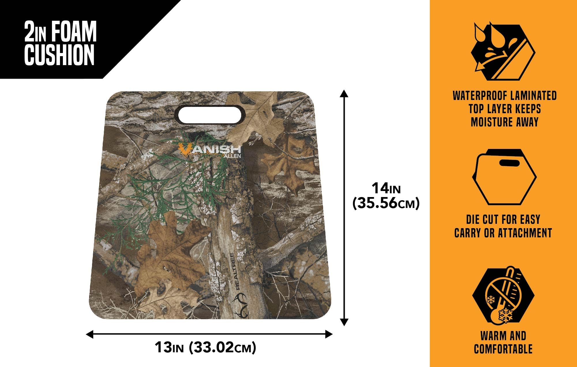 Allen Company Herren Seat Cushion, 13 x 14 x 2 inches Edge Schaumstoff, Realtree EdgeAllen Vanish Camo Foam Sitzkissen, 33 x 35,6 x 5,1 cm