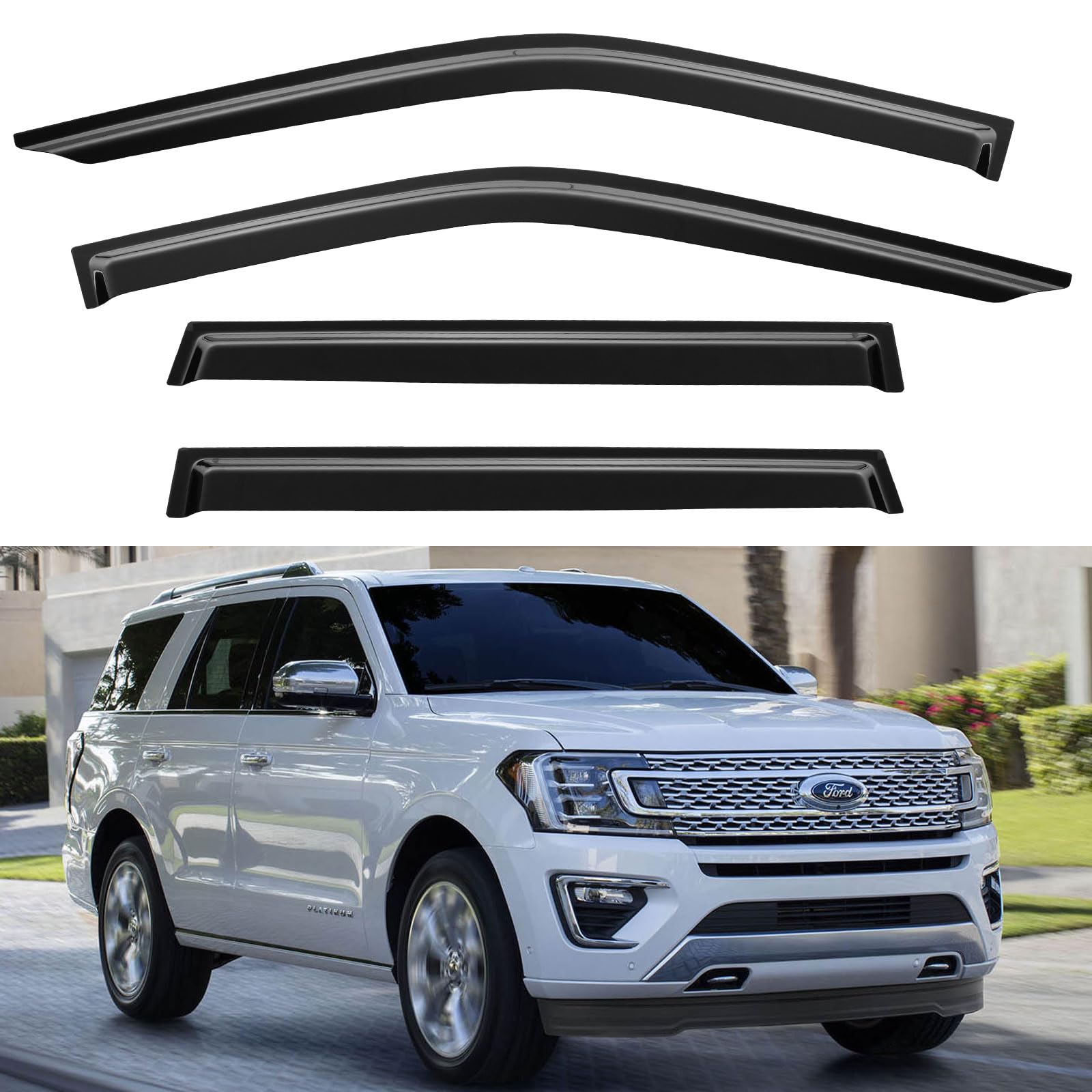 YQAUTEC Window Visors Rain Guards Shield for 2018-2024 Ford Expedition, Window Wind Deflectors Vent Shades for Expedition 18 19 20 21 22 23 24