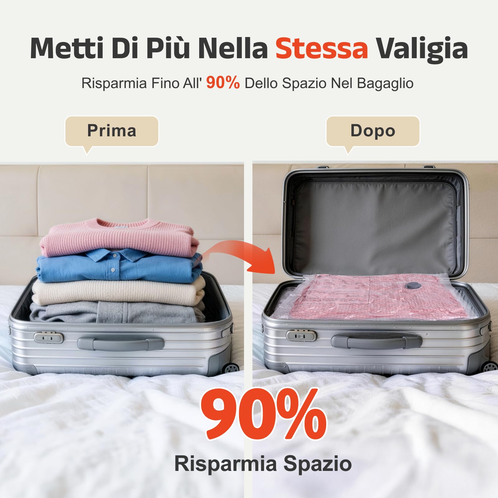 IDEATECH Sacchetti Sottovuoto Vestiti 12 Pezzi (4S 50x40cm+4M 60x40cm+4L 60x50cm) con Pompa USB Compressione Salvaspazio Riutilizzabile per Piumoni Viaggi