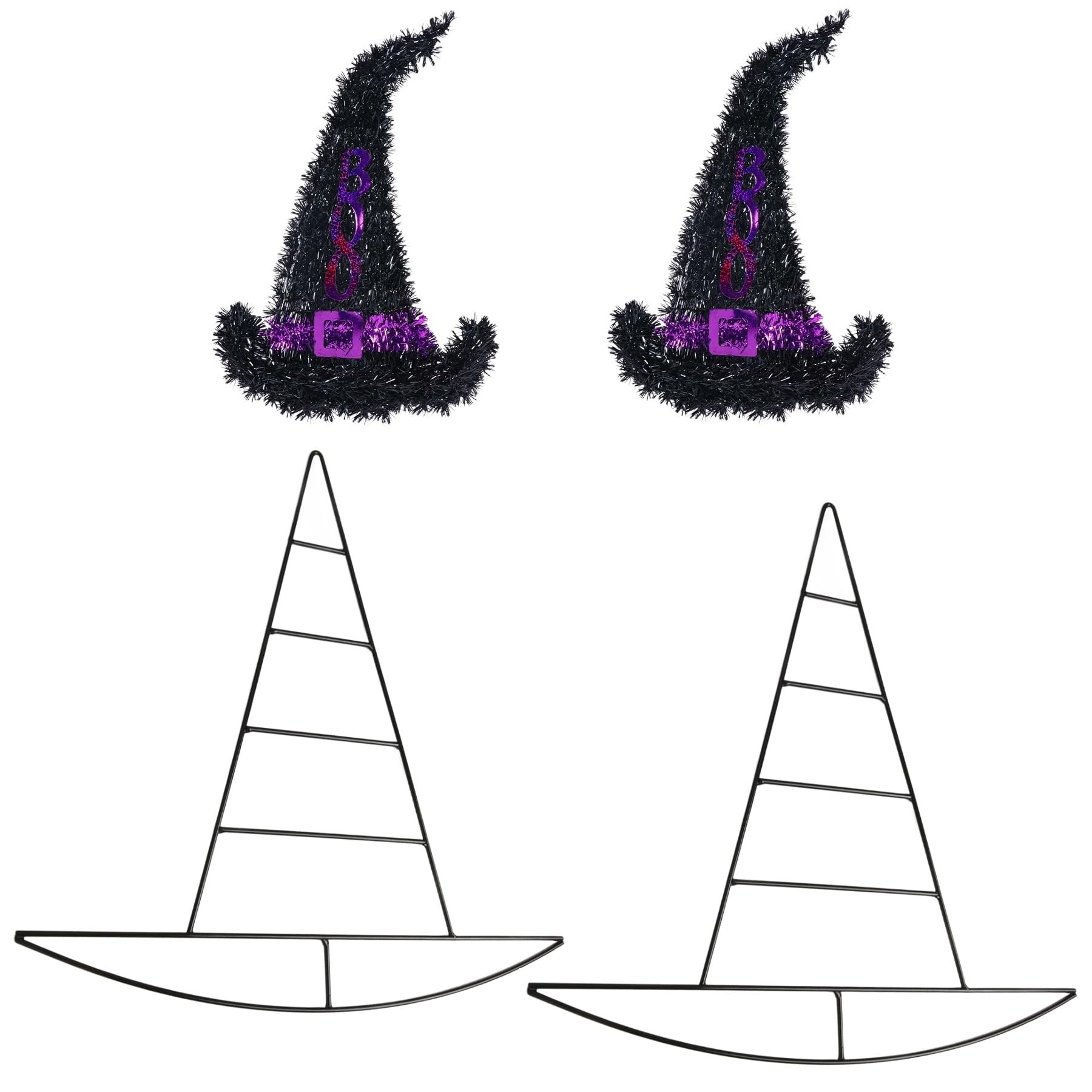 2/4 Pcs Witch Hat Metal Wire Form Wreath Hanger Halloween Decorations for Garden Wall Door - DIY Wreath Making Craft Accessories