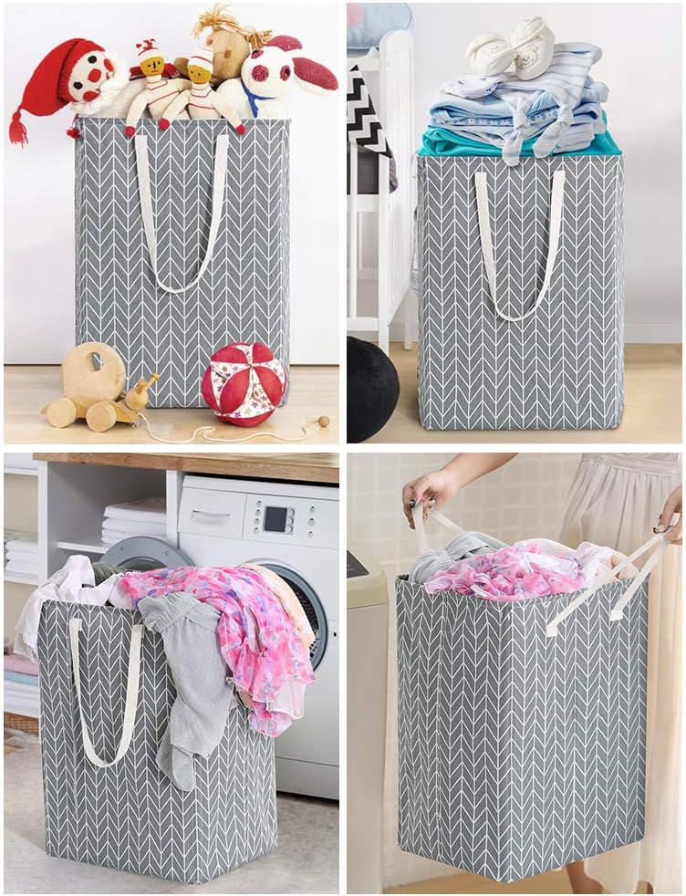 Tribesigns 96L Extra Large Laundry Hamper Collapsible Laundry Basket with Handle 4 Detachable Rods Cotton Linen Foldable Bathroom Storage Basket for Toys, Clothes