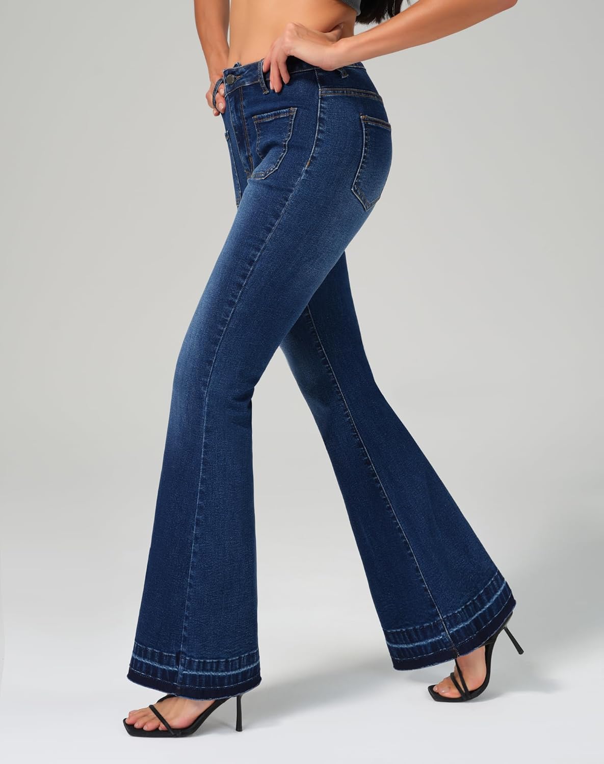 roswear Bell Bottom Jeans for Women High Waist Stretchy Flare Jeans Denim Trousers Pants - Image 2