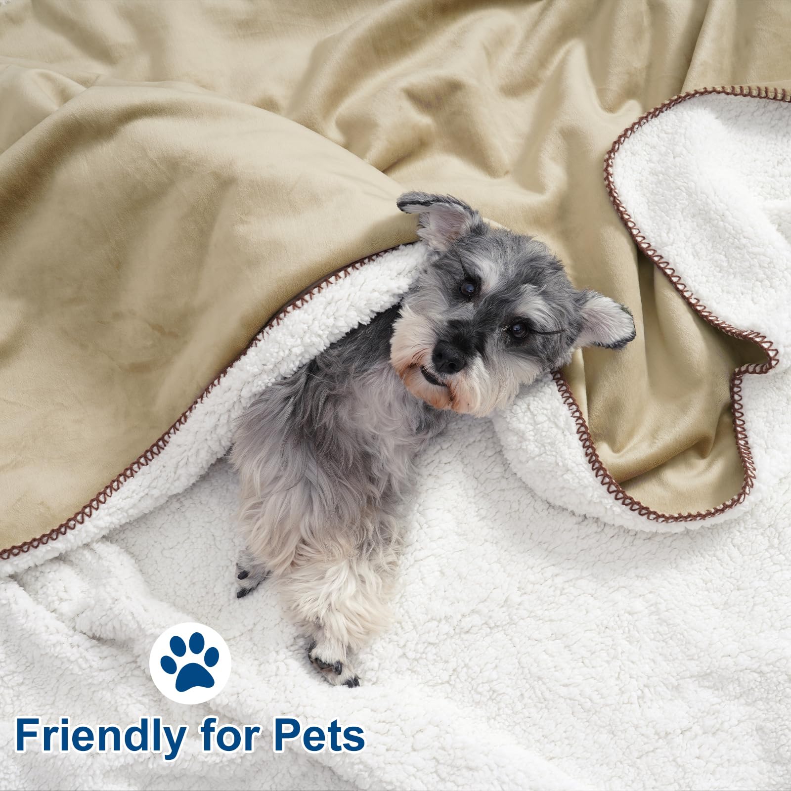 PHF Sherpa Fleece Blanket King Size, 480GSM Thick and Warm Reversible Blanket for Winter, No Shedding, No Pilling, Ultra Soft Fuzzy Blanket for Bed Sofa Couch, 108"x90", Camel/Light Khaki