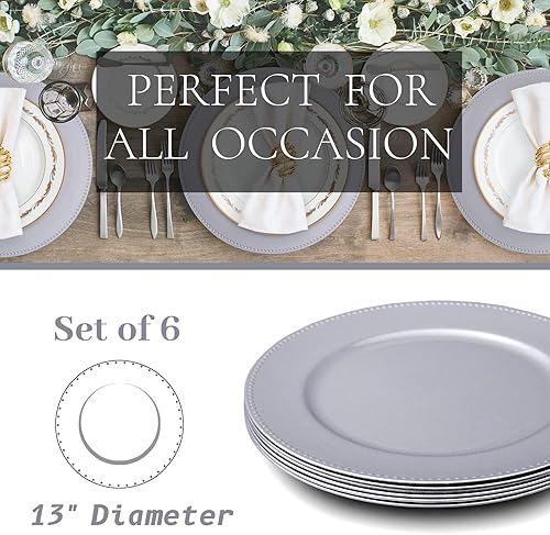 Miniatura 43 de MAONAME Juego de 6 platos de carga dorados de 13 pulgadas, cargador redondo para platos llanos, cargadores de platos con borde de cuentas