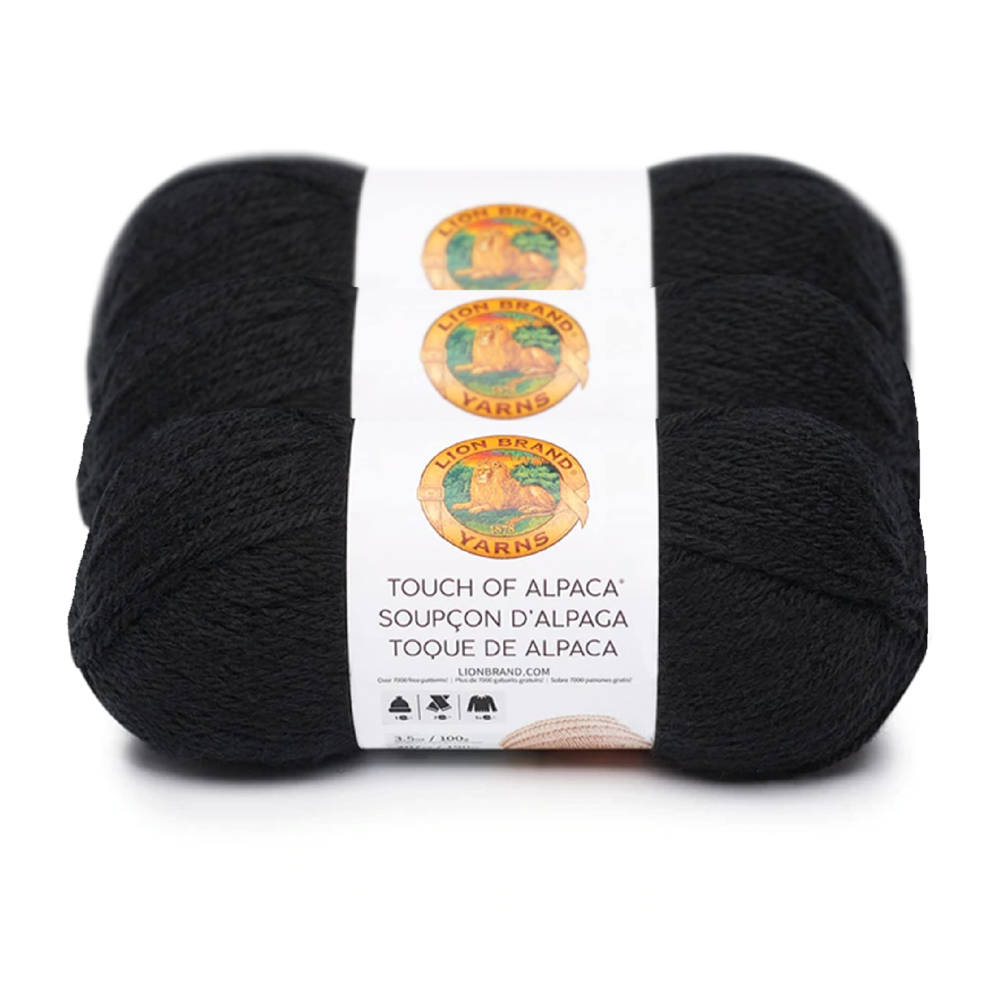 Lot de 3 fils Lion #674 Touch of Alpaga Yarn noir pour tricot et crochet