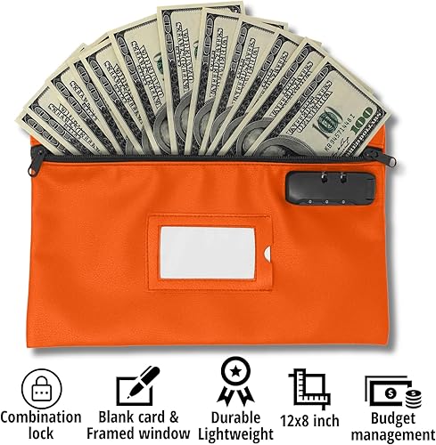 Miniatura 9 de Bolsa de dinero con cerradura  12 x 8 pulgadas  Verde  Bolsa de depósito bancario con cierre de cuero sintético con cremallera para efectivo