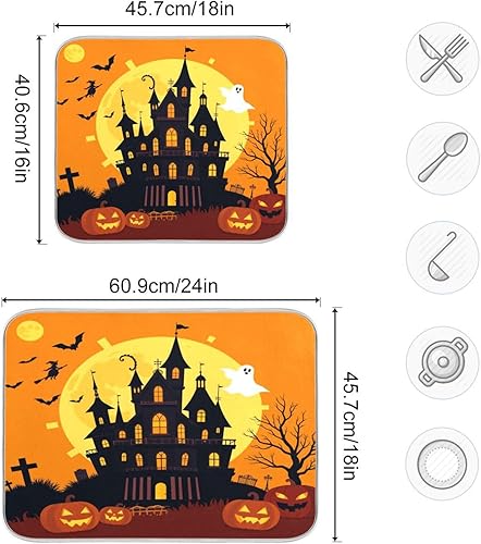 Miniatura 9 de Tapete de secado de platos de otoño y otoño, de 16 x 18 pulgadas, diseño de hojas de otoño de calabaza, mariposa, protector para encimeras de cocina