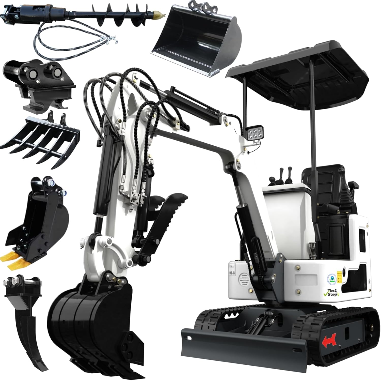 2700lb New Pilot Control System Mini Excavator DS-15WPRO, EPA Certification B&S Engine Digger, with Quick Coupler, Ripper, Rake, Toothless Bucket, Bucket, Auger, Work for Any Occasions
