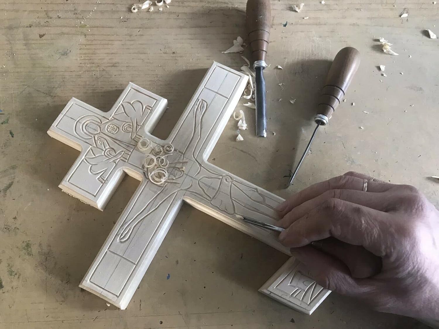 Large Decorative Orthodox Catholic Hand Carved Wooden Wall Cross Crucifix with JESUS CHRIST