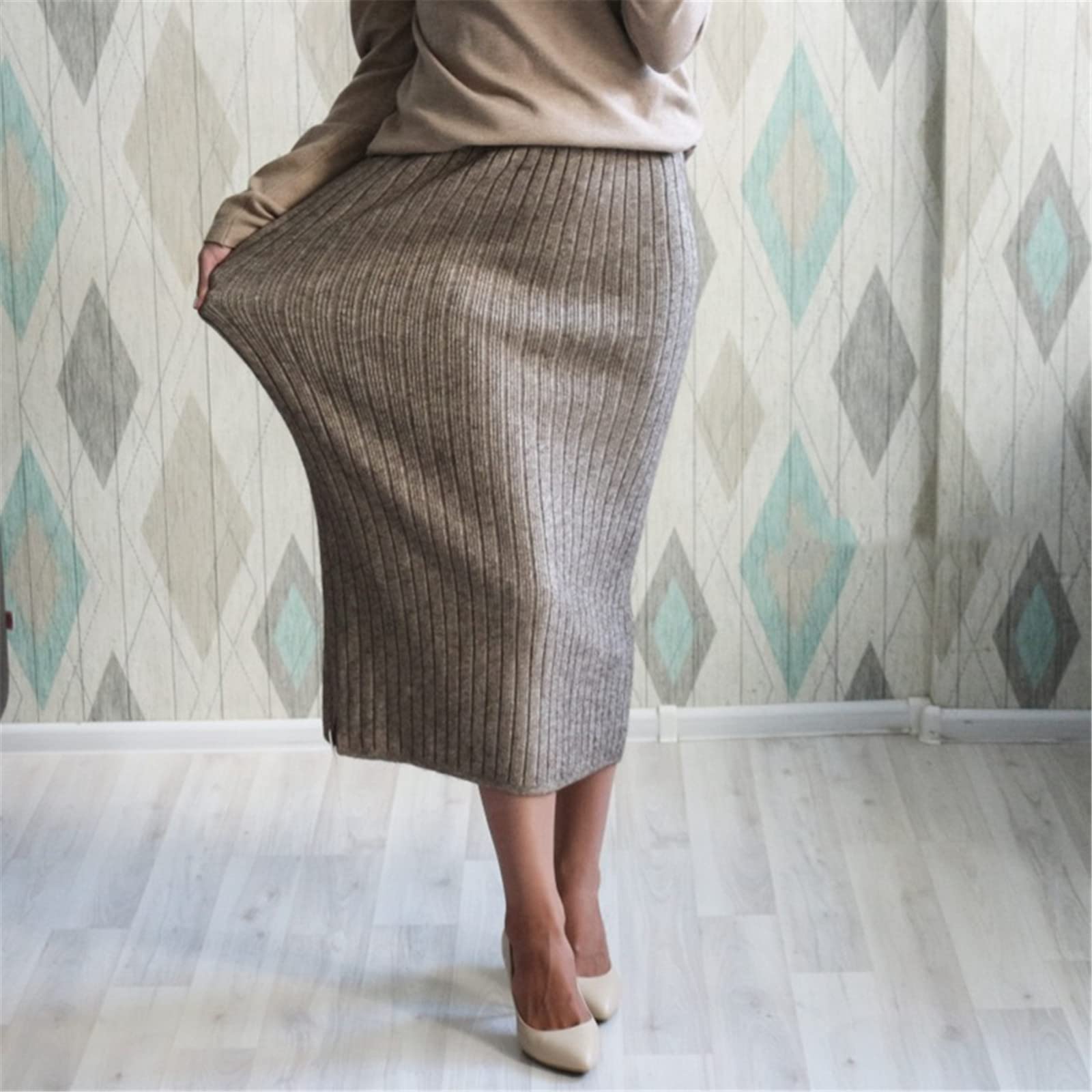 60-80 CM Banda Elastica Donne Gonne Autunno Inverno Caldo Maglia Gonna A Costine Mid-Lungo Gonna Nero