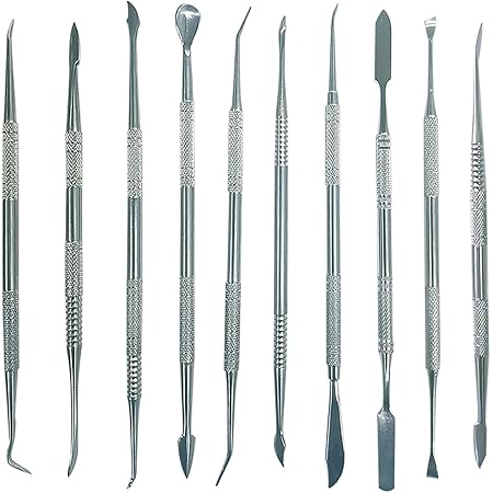 Amazon Co Jp スパチュラ 造形 ヘラ ステンレス製 10本 初心者 上級者 セット ツール セット 粘 脂粘土 模型 フィギュア 粘土プレス付き 陶芸彫刻 パテ 紙粘土細工歯科用彫刻ワックスナイフ ホーム キッチン