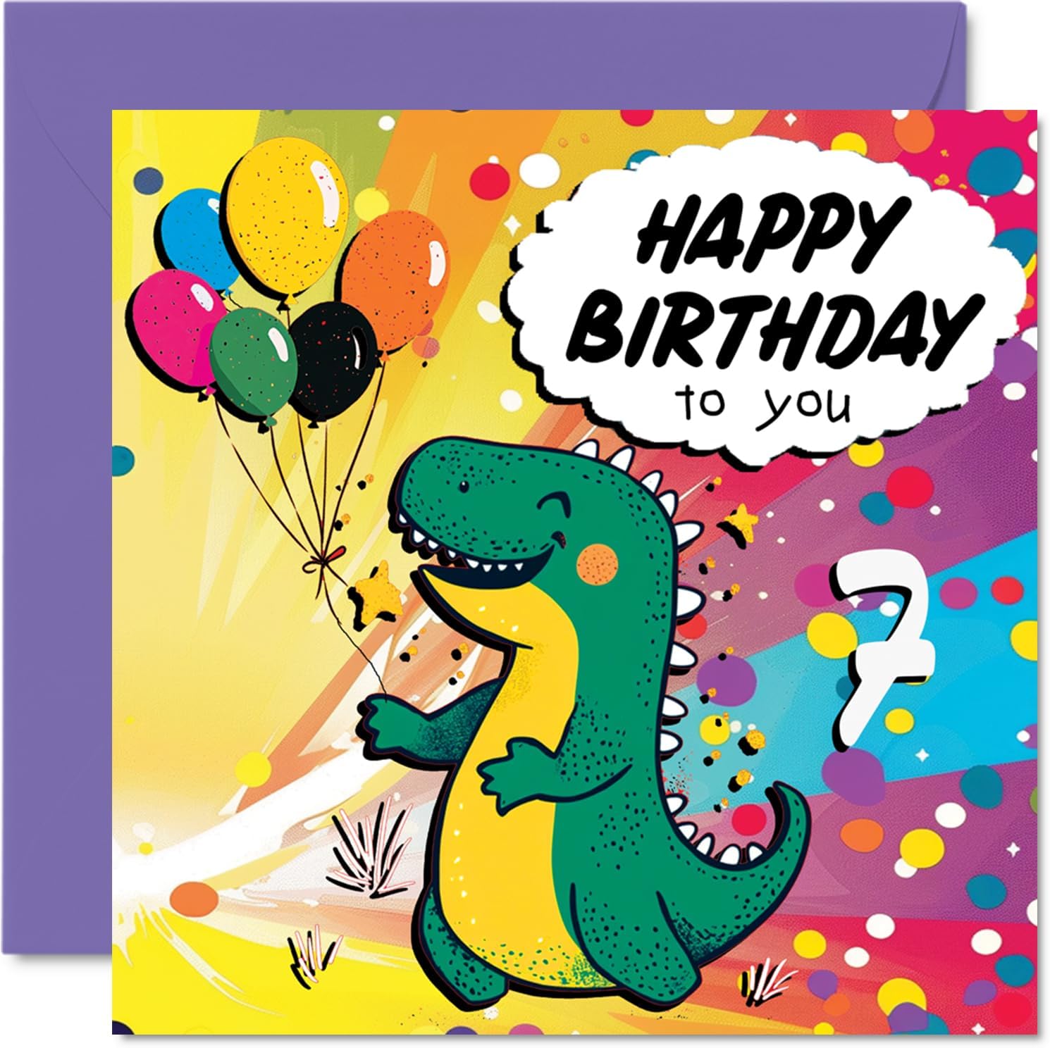 Stuff4 7th Birthday Card Boy - Roarsome Dinosaur Party - Dinosaur Birthday Card for 7 Year Old Boy, Age 7 Boys Cards, 5.7 Inch Cute Greeting