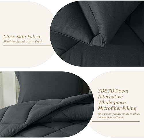 Miniatura 3 de HYLEORY Juego de edredón de tamaño matrimonial con 2 fundas de almohada - Juego de edredón de cama alternativo al plumón para todas las estaciones -