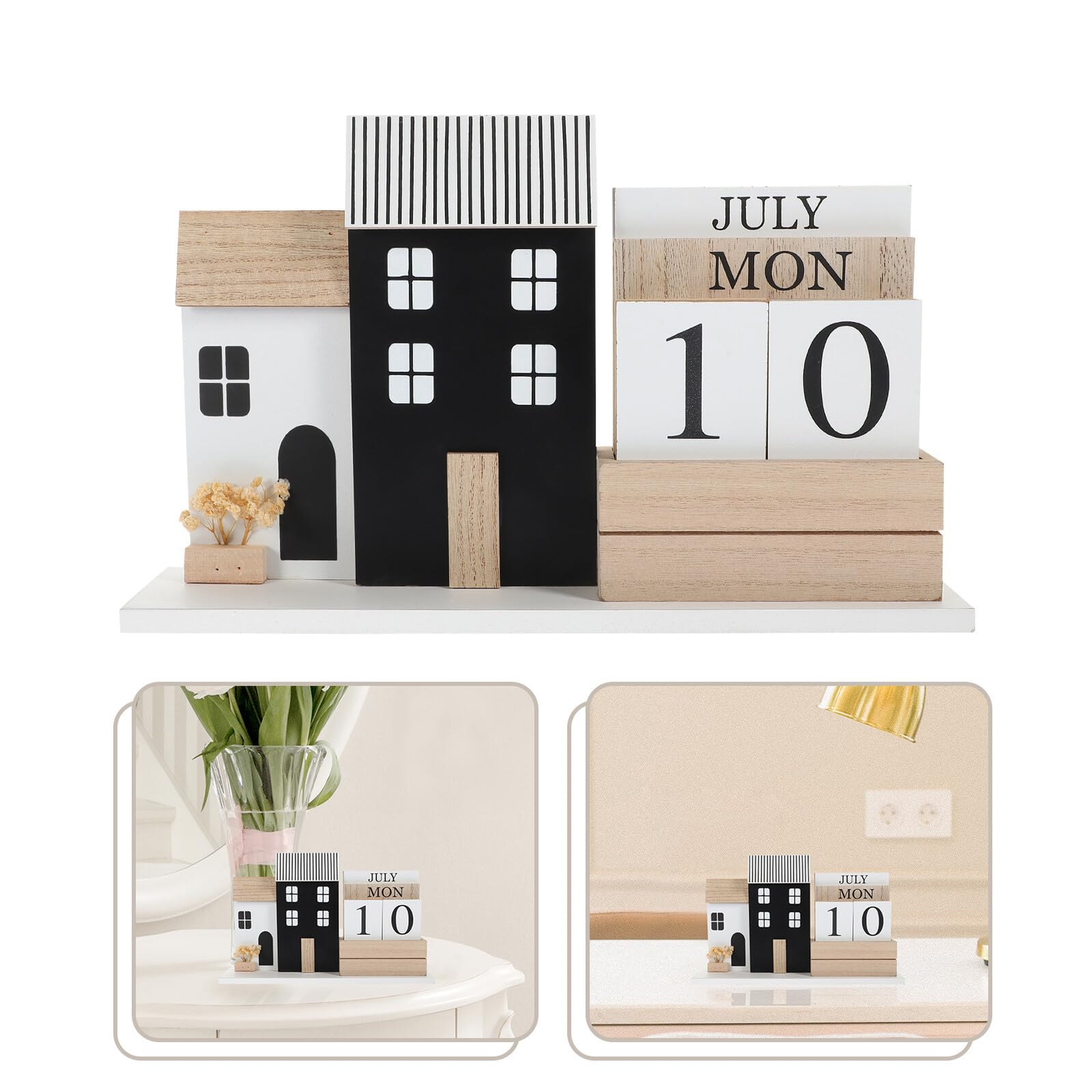 Veemoon Calendario de Escritorio de Madera Calendario Decorativo para Mesa Cambio de Página para Oficina o Hogar