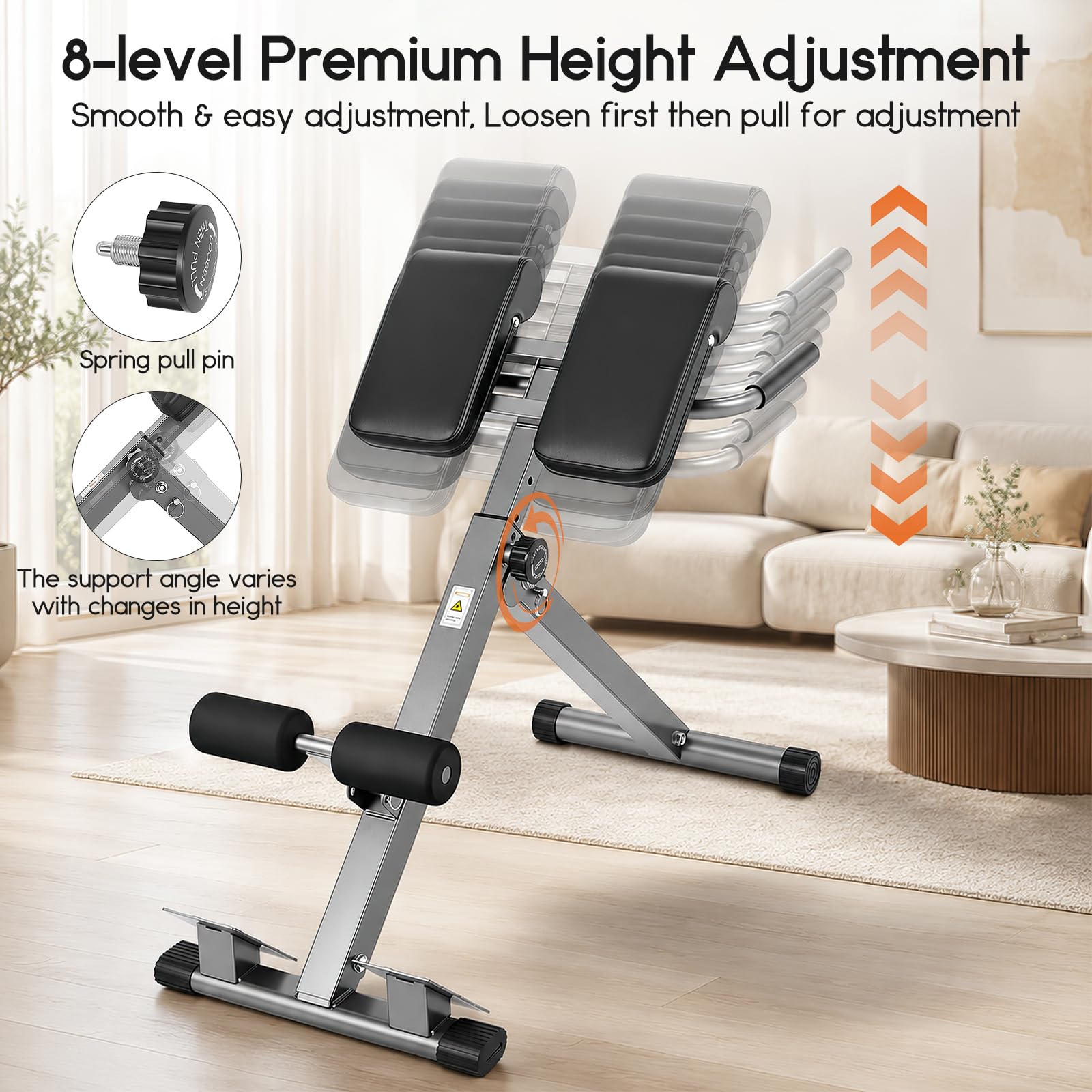 Hyperextension, attrezzo per la schiena pieghevole, altezza e schienale