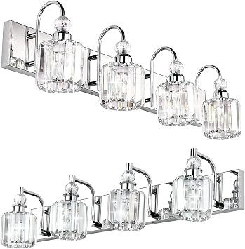 Ralbay Modern Crystal Vanity Light for Bathroom Crystal Chrome Bathroom Wall Light Fixtures Over Mirror Crystal Bathroom Vanity Lights
