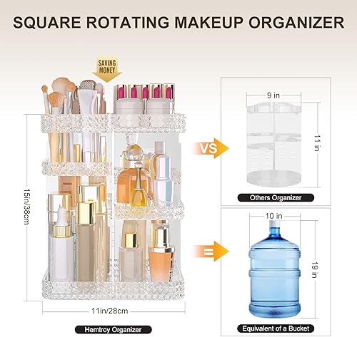 Miniatura 2 de Organizador de maquillaje giratorio con soporte para brochas de maquillaje, organizador de perfumes de gran capacidad para encimera de tocador,
