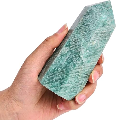 Miniatura 10 de AMOYSTONE Varita hexagonal de piedra de amazonita natural, punta de cristal curativa, pilar de prisma facetado, piedra de roca de reiki, 0.6-1