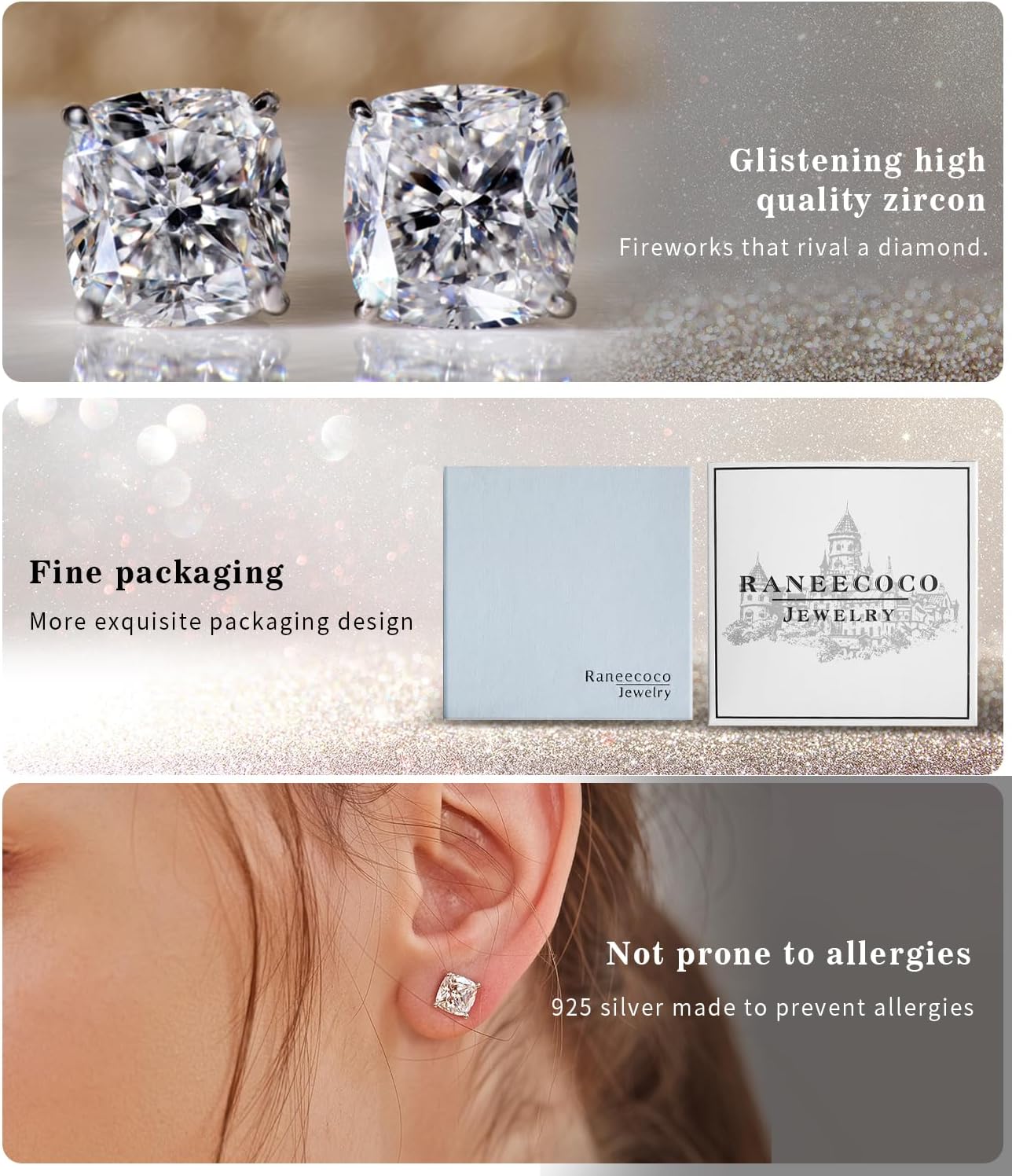 "STUNNING FLAME" Trillion-cut/Cushion-cut/Emerald-cut/Marquise-cut ... 18K White Gold Plated Sterling Silver Cubic Zirconia Simulated Diamond Stud Earrings for Women - Image 8