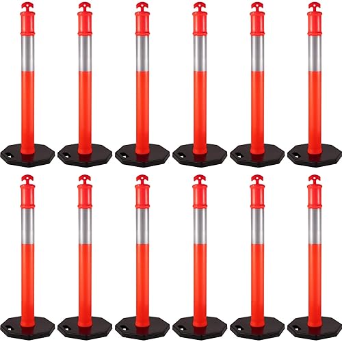 VEVOR Paquete de 12 postes delineadores de tráfico de 44 pulgadas de altura, kit de postes de conos canalizadores de banda reflectante de 10