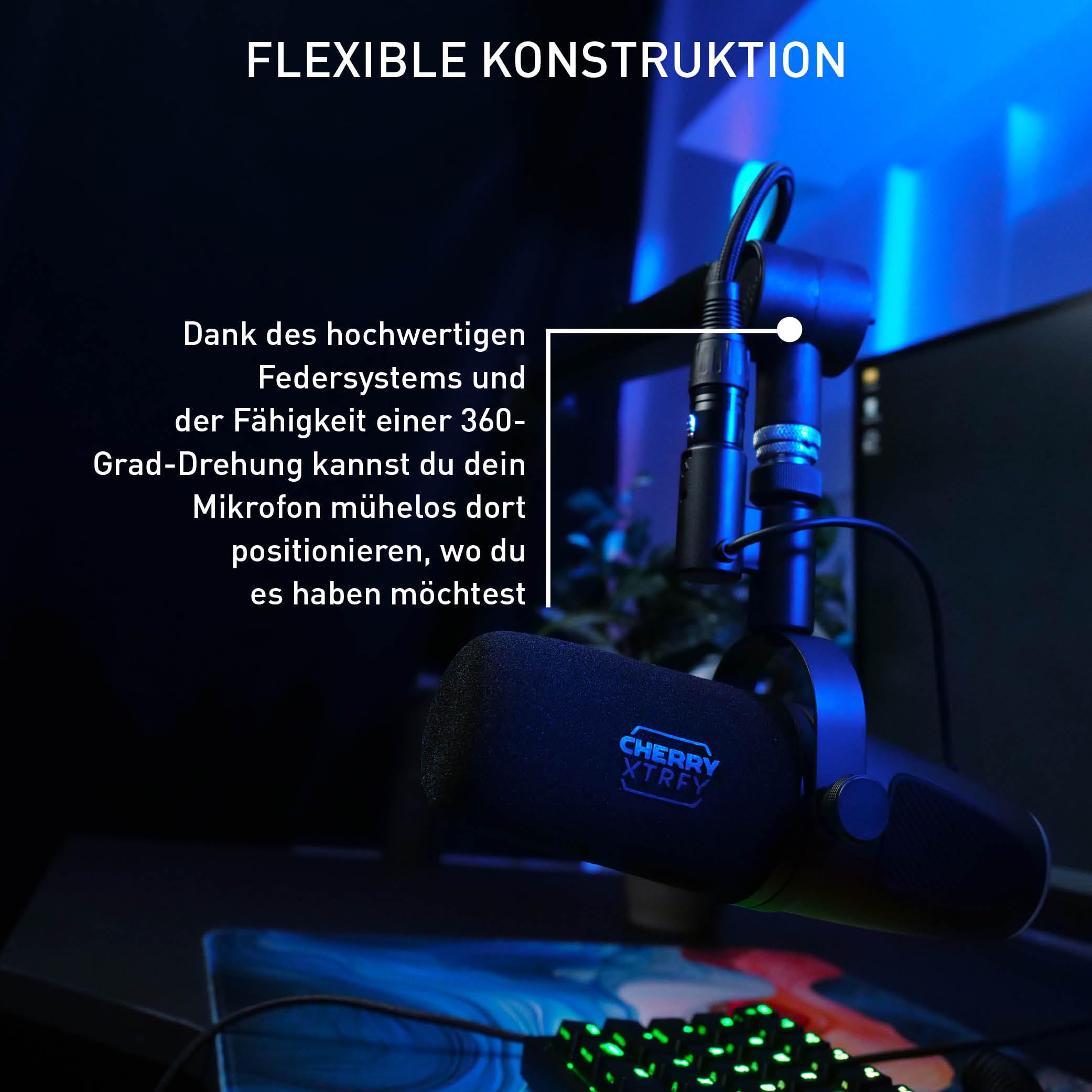 CHERRY XTRFY NGALE BOOM ARM, Robuster Mikrofonarm aus Aluminium, Schwarz